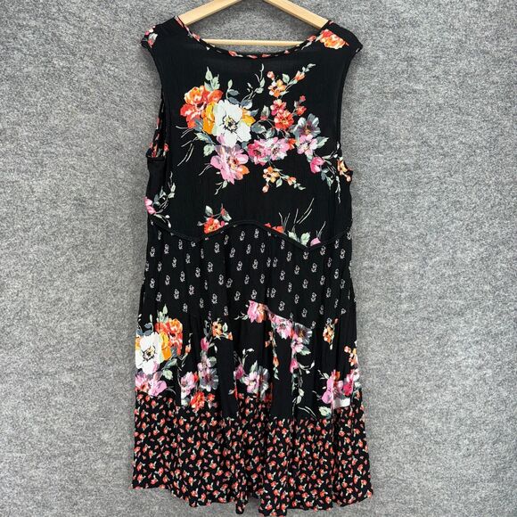 Bila Dress Women L Large Black Floral Shift Midi V-Neck Sleeveless Rayon Casual - Picture 2 of 7
